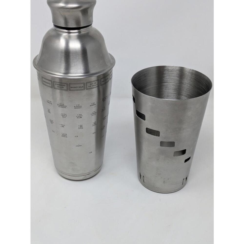 "Tells You How" Chrome Art Deco  Cocktail Recipe Shaker Stainless Steel-Large